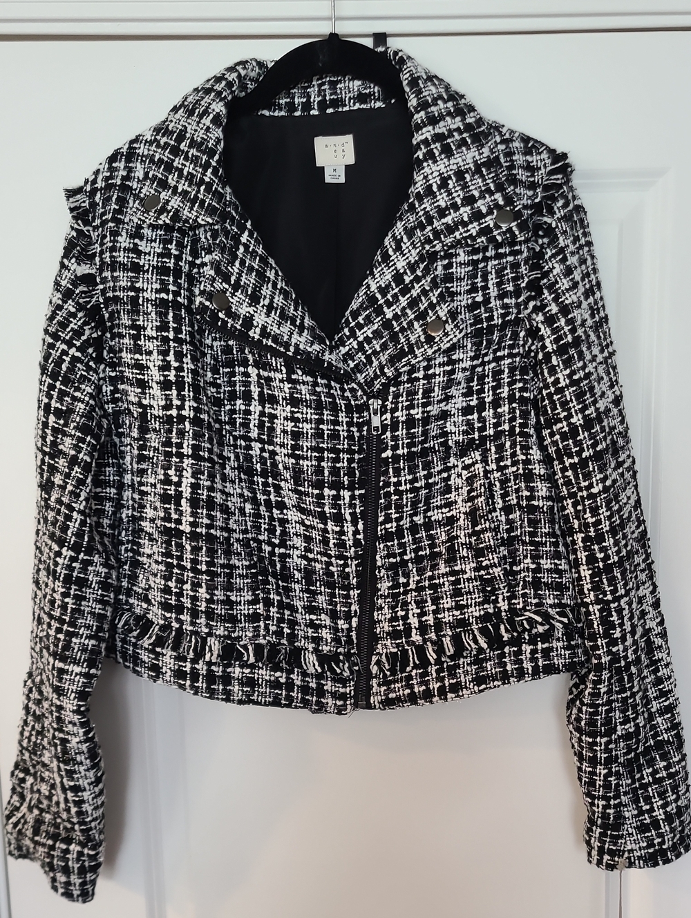 a new day Black & White Tweed Moto Blazer